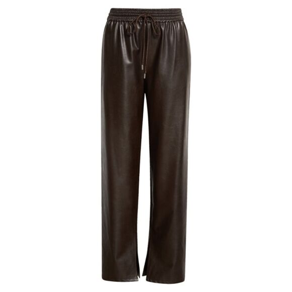 A.L.C. Leo Brown Faux Leather Brown Pants Wide Straight Leg Ankle Size 0 - Picture 6 of 13